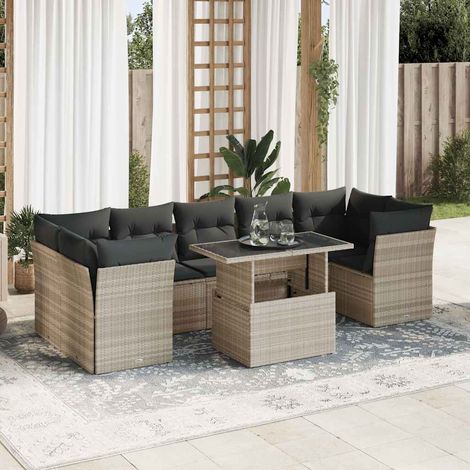 Set sofás jardín 10 pzas con cojines ratán sintético gris claro vidaXL (1/5)