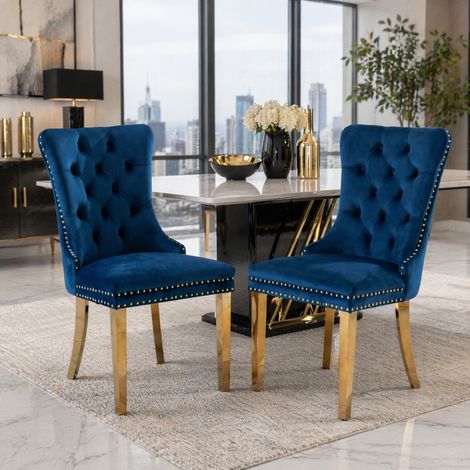 chaise salle manger velours bleu dossier haut OKMYHOME (1/5)
