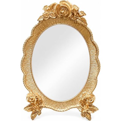 miroir de beauté miroir rustique maquillage vanité rétro miroir de table vintage en or miroir de table miroir de maquillage miroir debout bureau fraise résine (1/5)