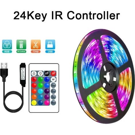 Bande lumineuse LED RGB (contrôleur infrarouge 25 m) 5 V USB, flexible et à changement de couleur (1/5)