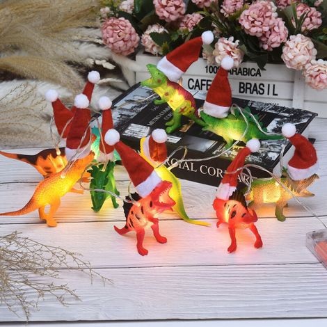 Jeffergarden Guirlande lumineuse étanche à piles en forme de dinosaure, 10 LED, de 1,5 mètre de long, idéale pour les décorations de Noël.-DOU