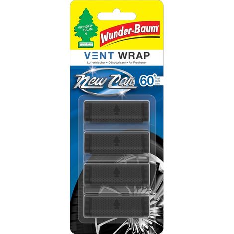 WUNDER-BAUM Vent Wrap  Lufterfrischer fürs Lüftungsgitter  Bietet langanhaltenden Duft  Unauffälliges Design  New Car, 4 Stück