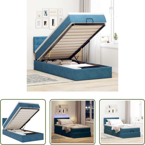 vidaXL Rangement sous le lit - Cadre de lit ottoman avec matelas bleu foncé 100x200 cm velours (1/5)