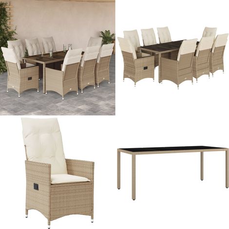 9-tlg. Garten-Essgruppe mit Kissen Beige Poly Rattan - Gartentisch - Gartenmöbel (1/5)