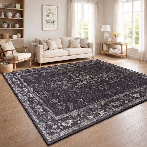 Paco Home Tappeto Vintage Boho Moderno Soggiorno Pelo Corto Lavabile Antracite 120x160 cm (1/5)