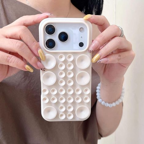 Coque de Protection en Silicone pour iPhone 18 Pro avec Ventouse Housse Intérieur en Microfibre Support à Ventouse Anti-Rayures Protection en TPU iPhone 17 Pro Case-Blanc (1/5)