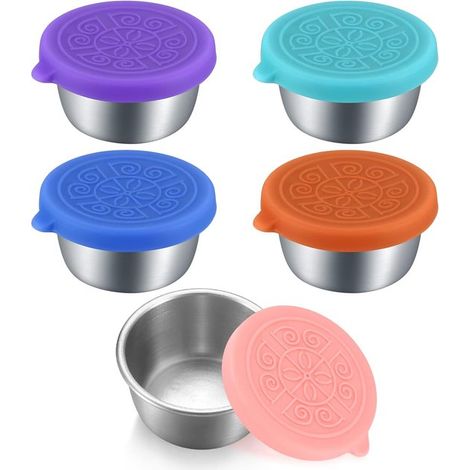 5 recipientes para aderezos de ensalada，pequeños frascos de acero inoxidable de 50 ml para especias，silicona，50 ml，acero (1/5)