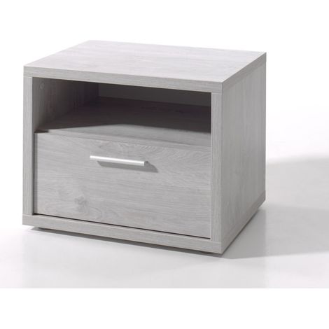 Comodino per camera bambino e neonato con cassetto e vano, collezione MATHEO Color grigio effetto legno.