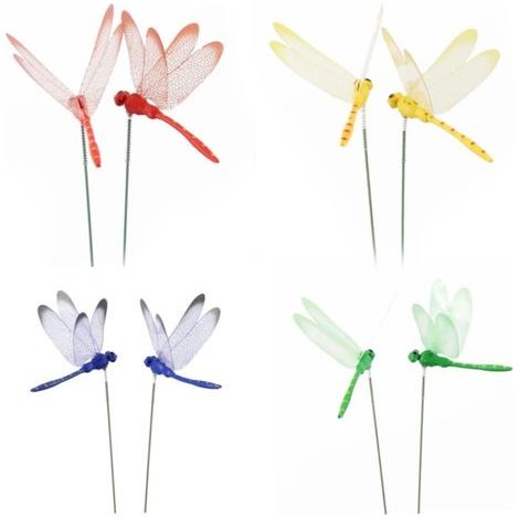 8 Pieces Statues Dragonfly Stakes Whimsical Gardening Animal Ornaments Plastic Whimsical Dragonflies on Sticks 8cm (1/4)
