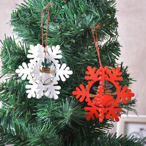 Ornements d'arbre de Noël - - 8 PCS - Bois Fait à la Main - Décoration 3D - Rouge (1/4)