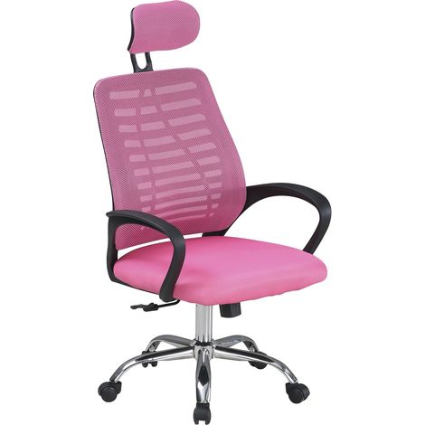 Home Heavenly® - Silla de escritorio QUENY, patas metálicas, reposacabezas y apoyabrazos, altura regulable, giratoria.  Color: Rosa