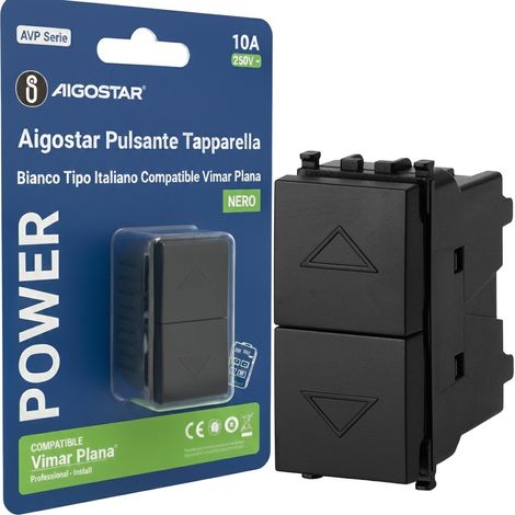 Aigostar Pulsante Tapparella Nero Tipo Italiano Compatibile Vimar Plana