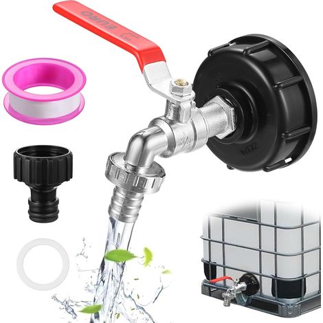 Robinet Cuve 1000l Adaptateur de Réservoir en Alliage S60x6 Ibc Raccord Robinet Vanne Cuve avec Adaptateur en Plastique IBC Connecteur Sortie Raccord pour Robinets de jardin Baril Pluie (3/4") (1/5)