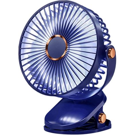 Mini ventilateur à pince avec 5 vitesses, rotation à 720°, USB, portable, silencieux, pour la chambre, le camping, le bureau ou l'intérieur/extérieur. Couleur : bleu. (1/5)