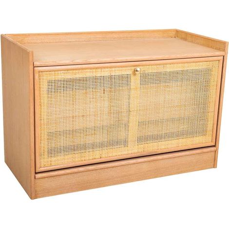 Banqueta zapatero de MDF y rejilla marrón 80x38x53
