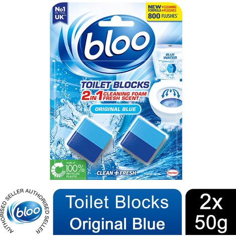 Bloo Toilet Rim Blocks Original Blue Clean+Fresh with Fresh Fragrance, 2x50g (1/5)