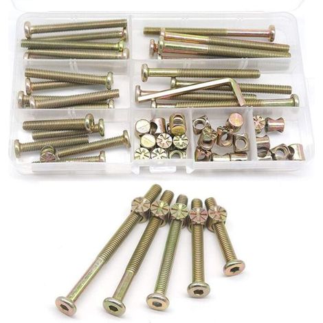 Kit de vis et écrous pour cadre de lit, pièces de berceau, jeu de 25 vis pour lit superposé M6-1x40mm/ 50mm/ 60mm/ 70mm/ 80mm / 80mm/Kit de meubles (1/5)