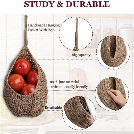 Panier à Oignons En Suspendu pour -Manger, Paniers de Rangement pour -Manger à Oignons et à L'Ail, Paniers Muraux Boho 6 Pièces (1/5)