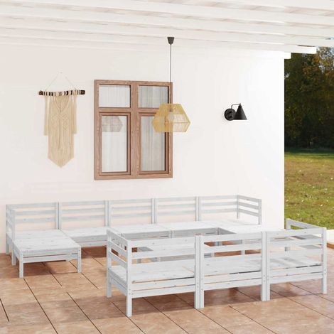 vidaXL Juego de muebles de jardín 11 pzas madera maciza de pino blanco (1/5)