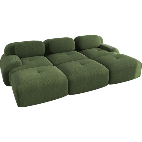 Canapé modulaire 3 places avec 3 poufs en tissu velours, canapé sans cadre, livraison sans montage, anti-animaux, accoudoirs ultra-larges, rembourrage haute résilience 32D pour salon et home cinéma, v (1/5)