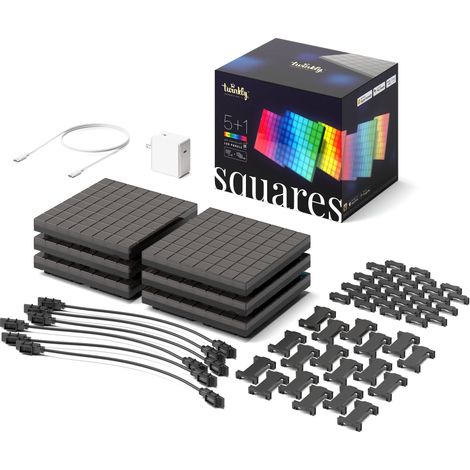 Twinkly Squares Starter Kit, Kit di Pannelli LED RGB, Incluso 1 Pannello Principale e 5 Pannelli di Estensione, Compatibile con HomeKit, Alexa e Google Home, Luci Gaming e Streaming, 16M+ di Colori (1/5)