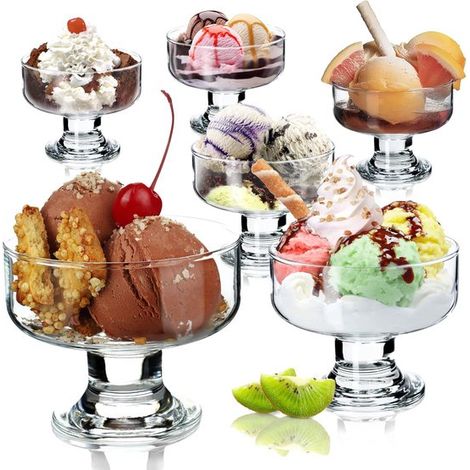 Set di 6 coppette da gelato in vetro con fondo spesso - 210 ml, ciotole da dessert stabili con base, adatte per gelato, budino, frutta e yogurt, eleganti e resistenti. (1/5)