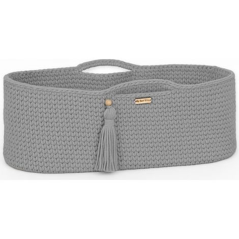 Moisés de algodón bohemio hecho a mano con colchón - Gris (1/5)