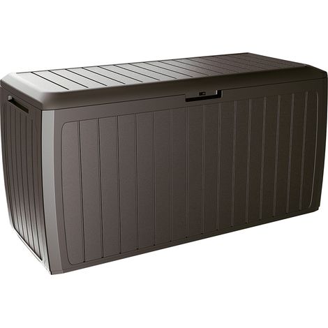 CASARIA® Baule da giardino Rattan Plus 114x47x60cm 290L contenitore cassapanca esterno terrazza patio balcone piscina colore a scelta Board PLUS marrone (1/7)