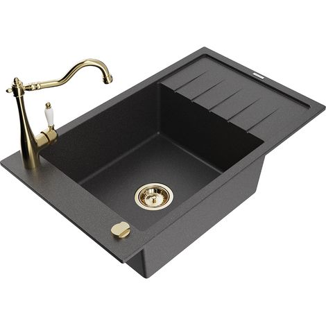 Mexen Elias fregadero de granito de 1 cubeta con escurridor y grifo de cocina Carla, negro moteado - 6511-76-670700-50 (1/5)