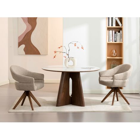 Table à manger Diana - Bois naturel effet noyer avec plateau en céramique finition marbre blanc 120 cm - Homeluxury (1/4)