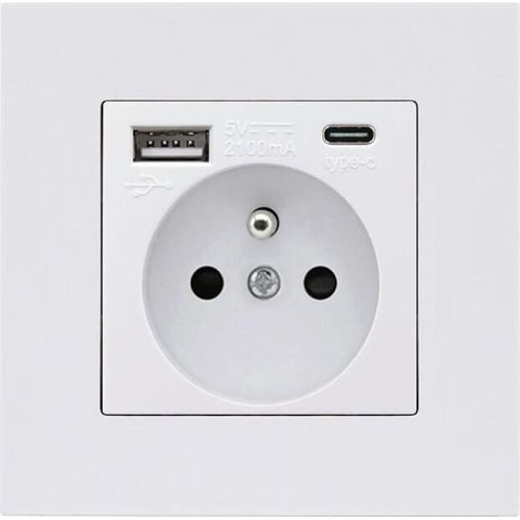 Französisches Typ-C+USB16A Typ 86-Steckdosenfeld, Anzahl der Steckdosen: 2 Löcher, Anzahl der USB-Anschlüsse: 1, Anzahl der Typ-C-Anschlüsse: 1, sicher und fest (weißes Quadrat) (1/5)