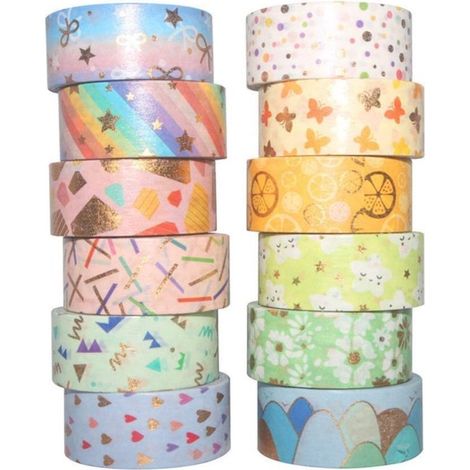 12 Rollen Washi-Tape Masking-Tape-Set Dekoband mit goldener Blumenfolie Dekoband für DIY-Journale farbenfroh geeignet für Bastelarbeiten Bullet x 3 (1/5)