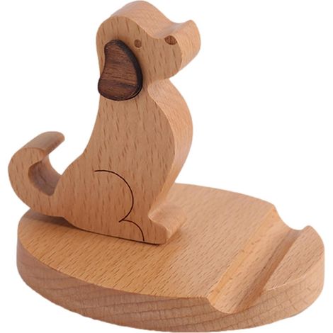 Support de téléphone en bois, réglable, support de bureau pour téléphone portable, motif chien mignon, cadeau électronique pour femme (1/5)