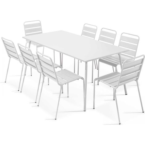 Ensemble table de jardin et 8 chaises en métal blanc - Palavas