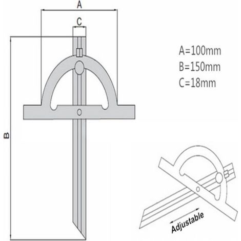 Regla angular ajustable de acero inoxidable (100x150 mm, 10-170°) con transportador de ángulos deslizante. (1/2)