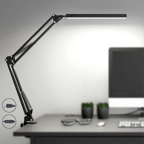 Lampe de bureau LED avec pince, lampe de lecture à intensité variable pour protéger les yeux, lampe à bras articulé avec 3 modes de couleur, lampe de table à pince USB, lampe lumière du jour pour acce (1/5)