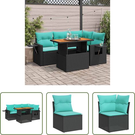 Terrassensofa - 5-tlg. Garten-Sofagarnitur mit Kissen Schwarz Poly Rattan (1/5)