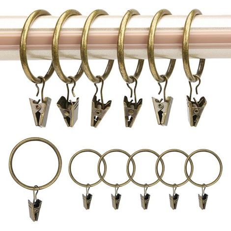 30 Stück Ringe mit Clips, Metall-Gardinenringe, Gardinenringe mit Haken, Innendurchmesser 32 mm, für Fenster und Türen, Duschvorhänge (1/5)