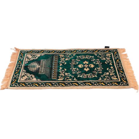 Muslimischer Gebetsteppich, Polypropylenfaser, tragbar, feines Blumenmuster, ethnischer Gebetsteppich, Grün, 110 x 70 cm (1/5)