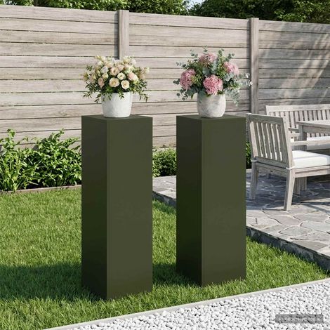 vidaXL Soporte de plantas 2 pcs Verde oliva 30 x 30 x 100 cm Acero (1/5)