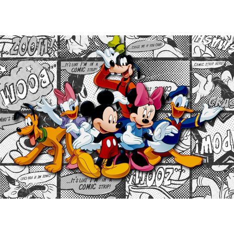 papier peint panoramique Mickey Mouse noir et blanc, bleu et jaune - Disney (1/5)