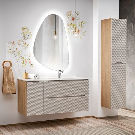 Badmöbel Set 3-teilig mit 120cm Waschtisch, Eiche mit beige, OLUO-56-BEIGE (1/5)