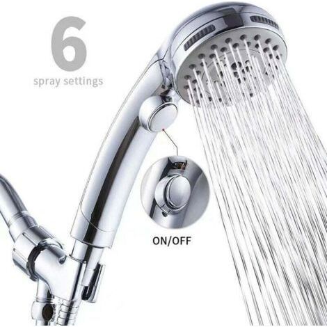 Pommeau de Douche Chromé avec Bouton Stop Douchette à Main 5 Jets au Choix Pomme de Douche Picots Anticalaire Type Universel (1/4)