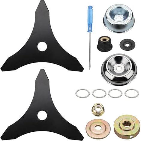 2 lames de débroussailleuse, 10 pouces 3 dents, avec 2 kits d'adaptateurs compatibles Stihl, coupe-herbes et tondeuses (1/5)