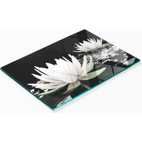 Tabla de cocina de vidrio duradera y elegante con estampado de nenúfares, 80x52 cm. (1/5)