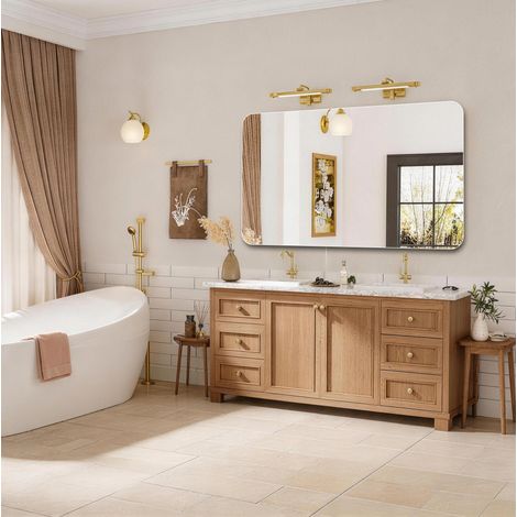 Espejo de baño de pared 100 x 60 cm sin marco, esquinas redondeadas, plateado OKMYHOME (1/5)