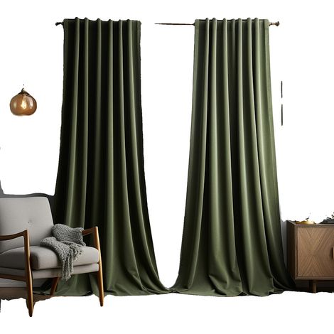 Cortinas con aislamiento térmico, estilo moderno, color verde esmeralda oscuro, 132 x 244 cm, 2 paneles. (1/2)