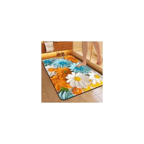 Tapis de bain antidérapant à motif floral, paillasson absorbant — (1/5)