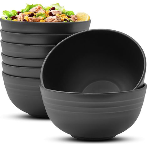 Bol à céréales, lot de 8 bols à salade, saladier à petit-déjeuner de grande capacité, sans bpa, léger et incassable, plastique(noir)