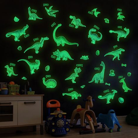 BEBUSINGOTO Im Dunkeln leuchtende Dinosaurier-Wandaufkleber, leuchtende Deckenaufkleber, Jungenzimmer-Dekor, große abnehmbare Dinosaurier-Leuchtwanddekoration für Kinderzimmer (1/4)
